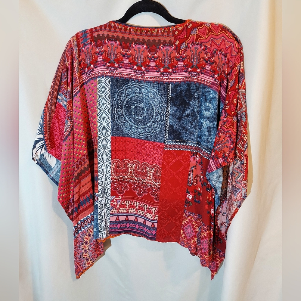 Desigual Boho Multicolor Floral Patchwork Poncho … - image 2